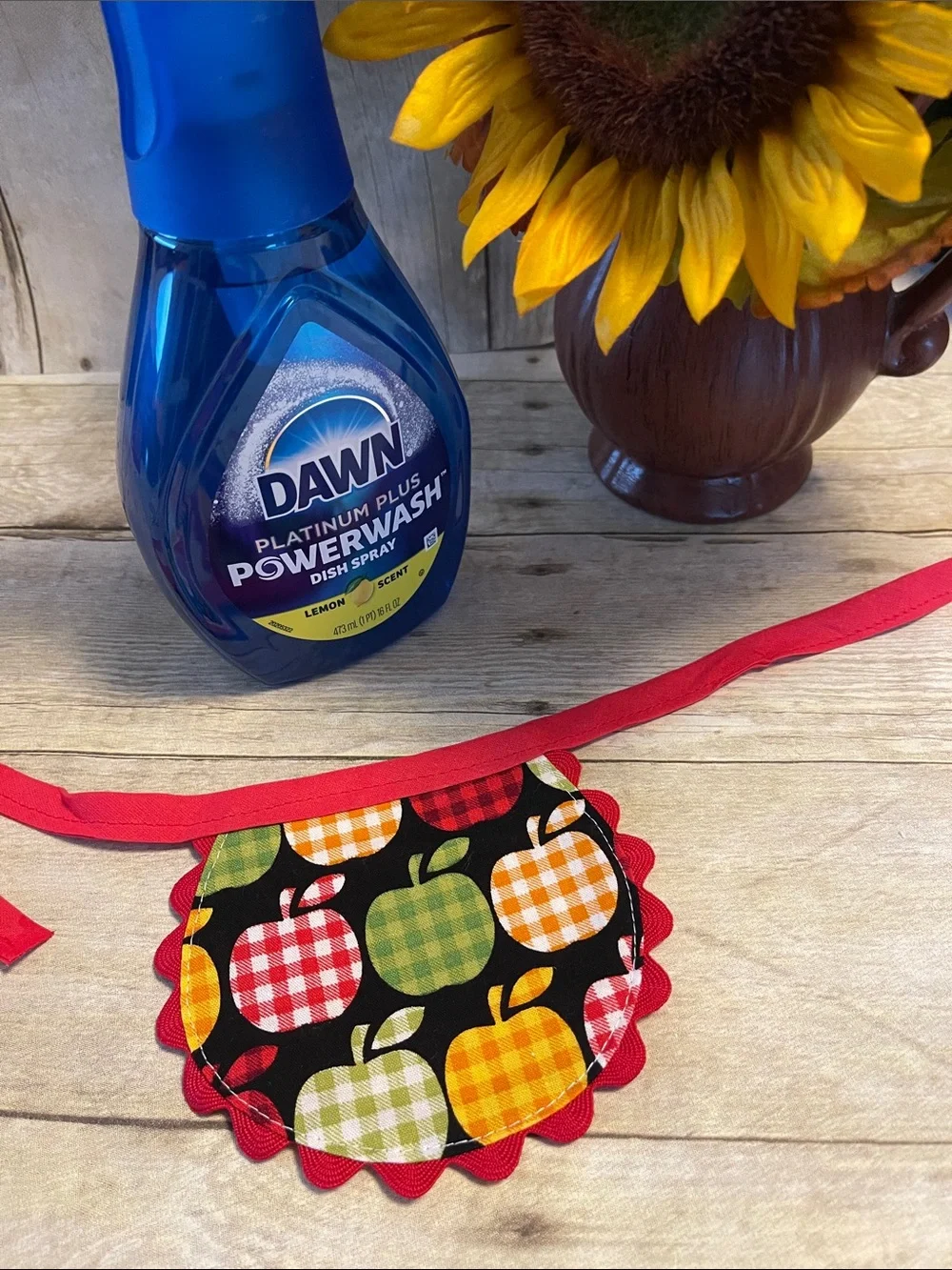 Three Pc Bundle Apples Dish Towel Pot Holder & Dish Soap Bottle Apron